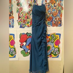 Strapless Sheath Chiffon Dress with Ruffles Ink Blue Babaroni